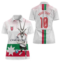 Personalized Jordan Football Women Polo Shirt The Chivalrous Ones Oryx Mascot Patriotic Halftone Dot