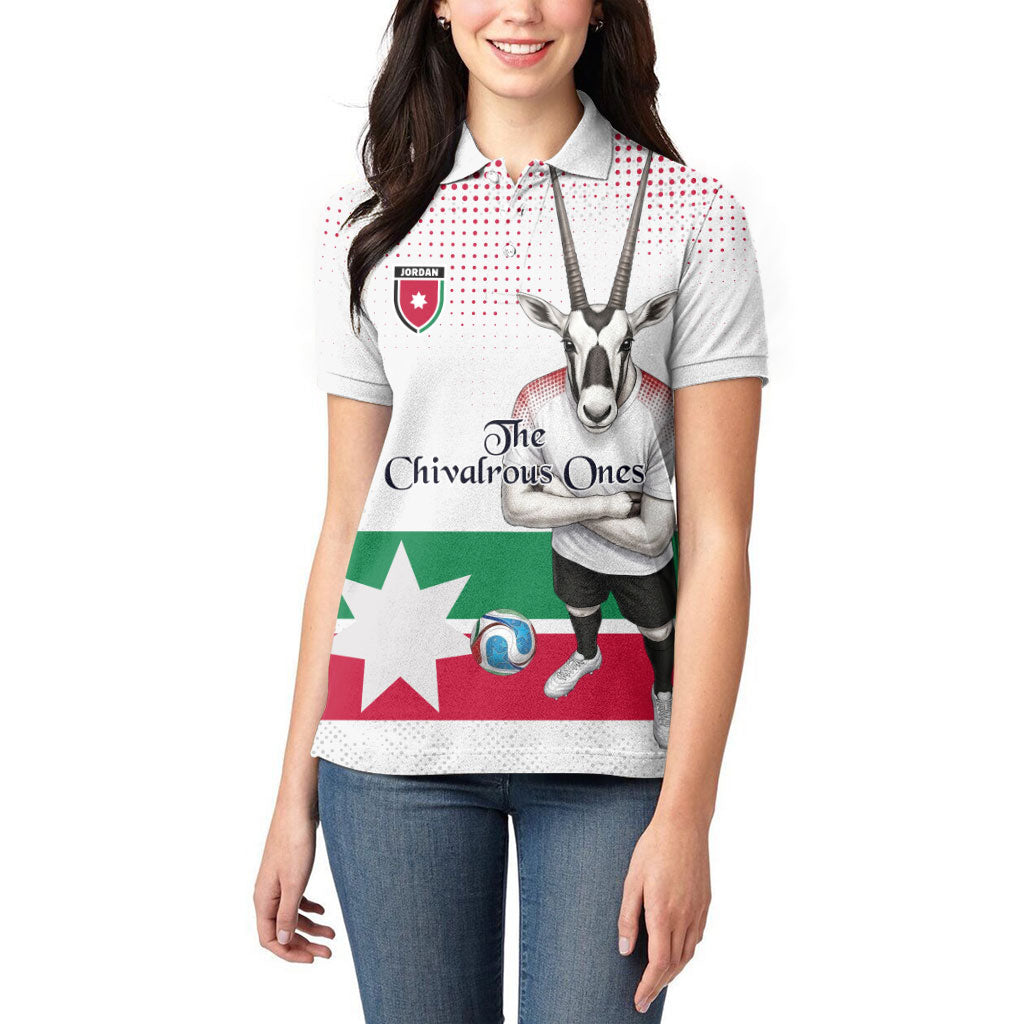 Personalized Jordan Football Women Polo Shirt The Chivalrous Ones Oryx Mascot Patriotic Halftone Dot