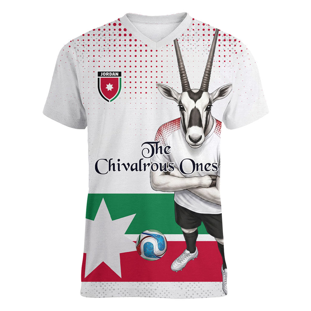Personalized Jordan Football Women V-Neck T-Shirt The Chivalrous Ones Oryx Mascot Patriotic Halftone Dot