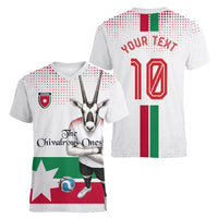 Personalized Jordan Football Women V-Neck T-Shirt The Chivalrous Ones Oryx Mascot Patriotic Halftone Dot