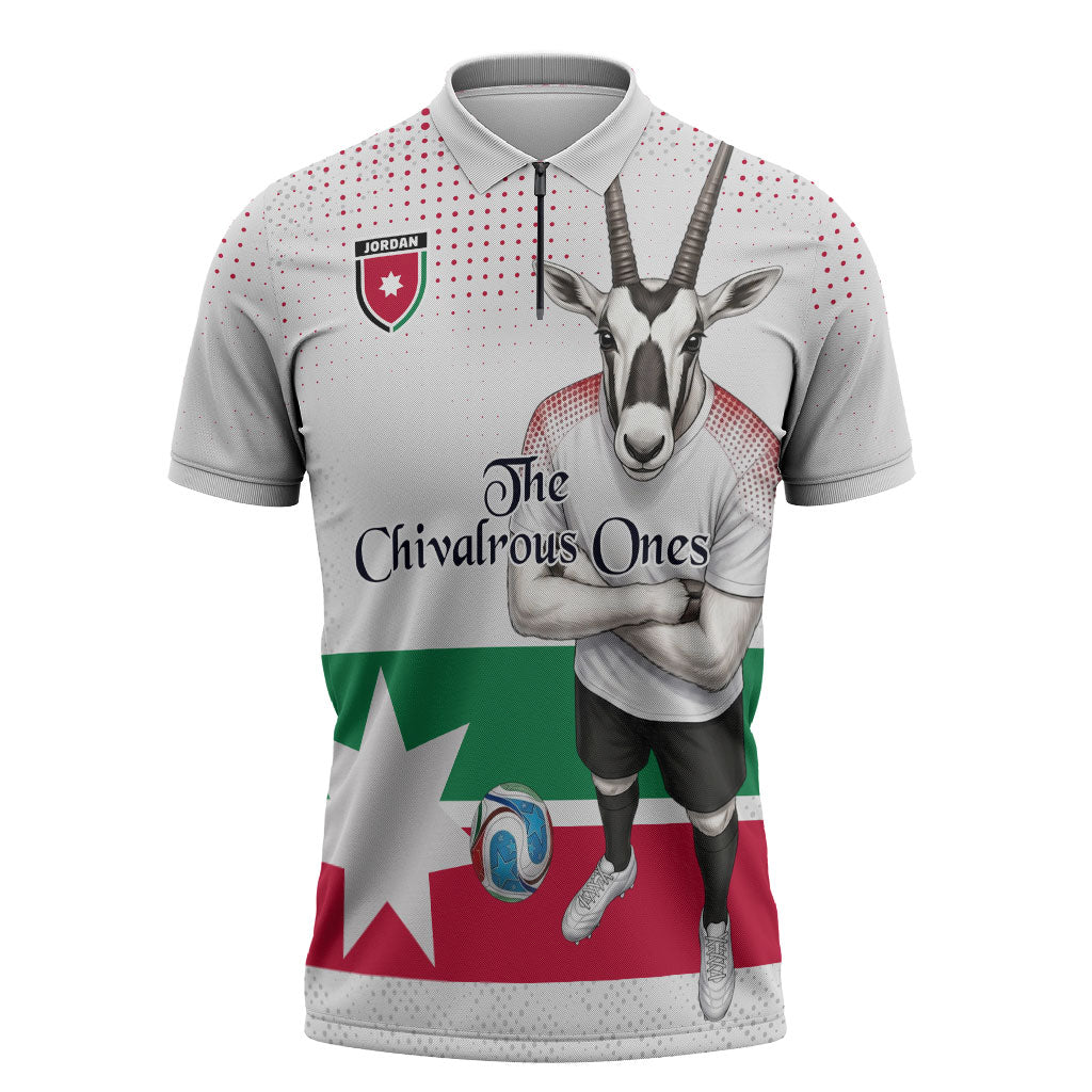 Personalized Jordan Football Zipper Polo Shirt The Chivalrous Ones Oryx Mascot Patriotic Halftone Dot