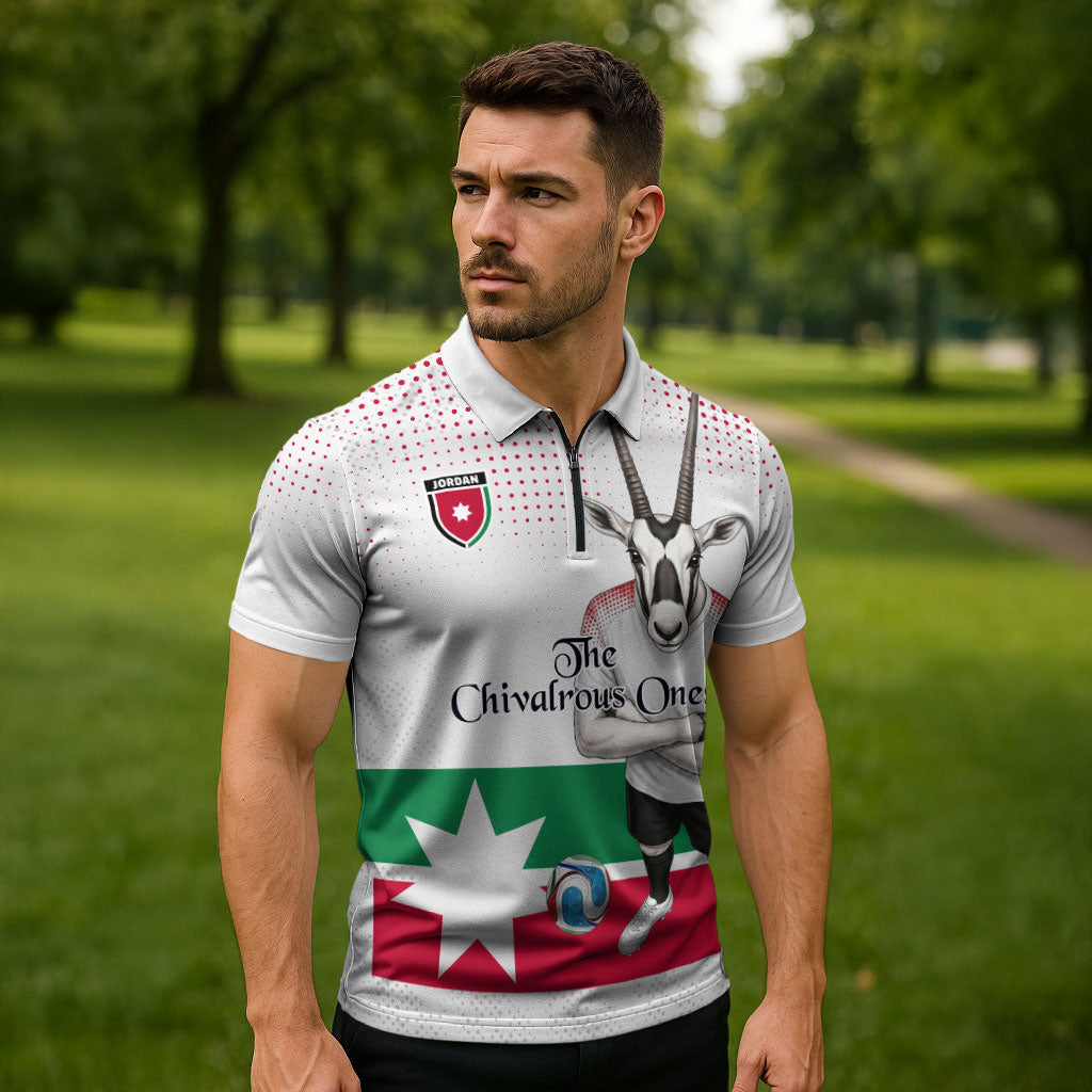 Personalized Jordan Football Zipper Polo Shirt The Chivalrous Ones Oryx Mascot Patriotic Halftone Dot