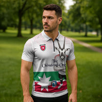 Personalized Jordan Football Zipper Polo Shirt The Chivalrous Ones Oryx Mascot Patriotic Halftone Dot