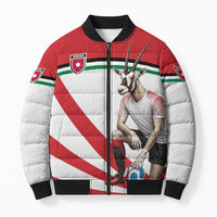 Personalized Jordan Football Oryx Mascot Bomber Puffer Jacket Patriotic Diagonal Stripe Athletic Graphic