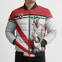 Personalized Jordan Football Oryx Mascot Bomber Puffer Jacket Patriotic Diagonal Stripe Athletic Graphic