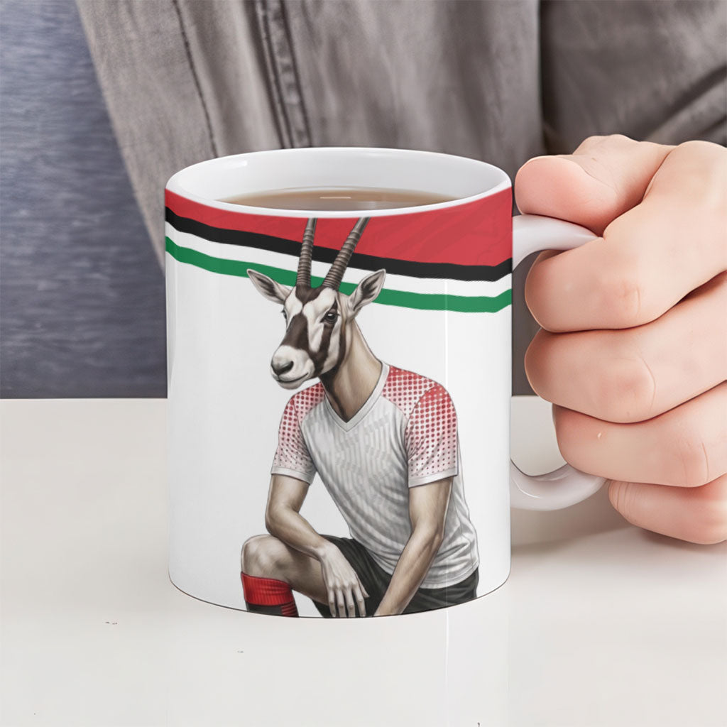 Jordan Football Oryx Mascot Ceramic Mug Patriotic Diagonal Stripe Athletic Graphic