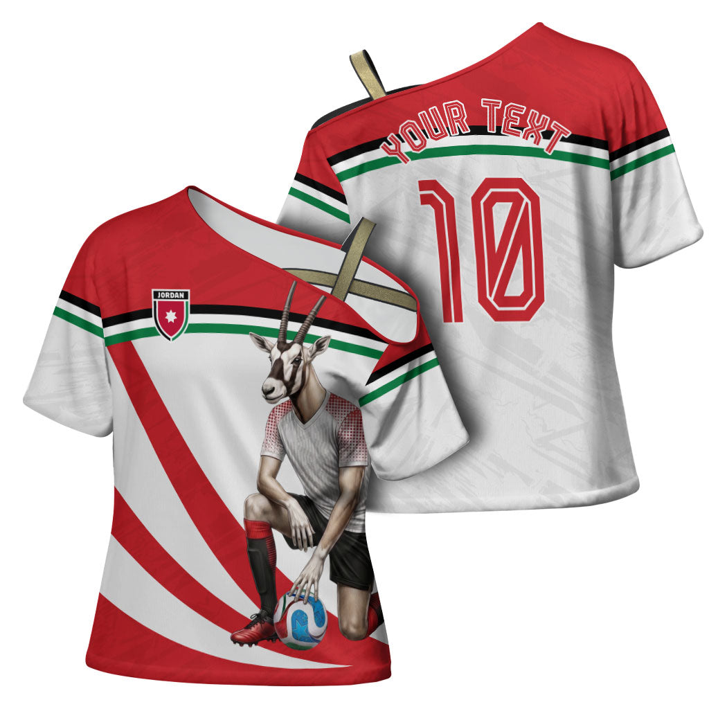 Personalized Jordan Football Oryx Mascot Cross Shoulder Shirt Patriotic Diagonal Stripe Athletic Graphic