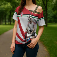Personalized Jordan Football Oryx Mascot Cross Shoulder Shirt Patriotic Diagonal Stripe Athletic Graphic