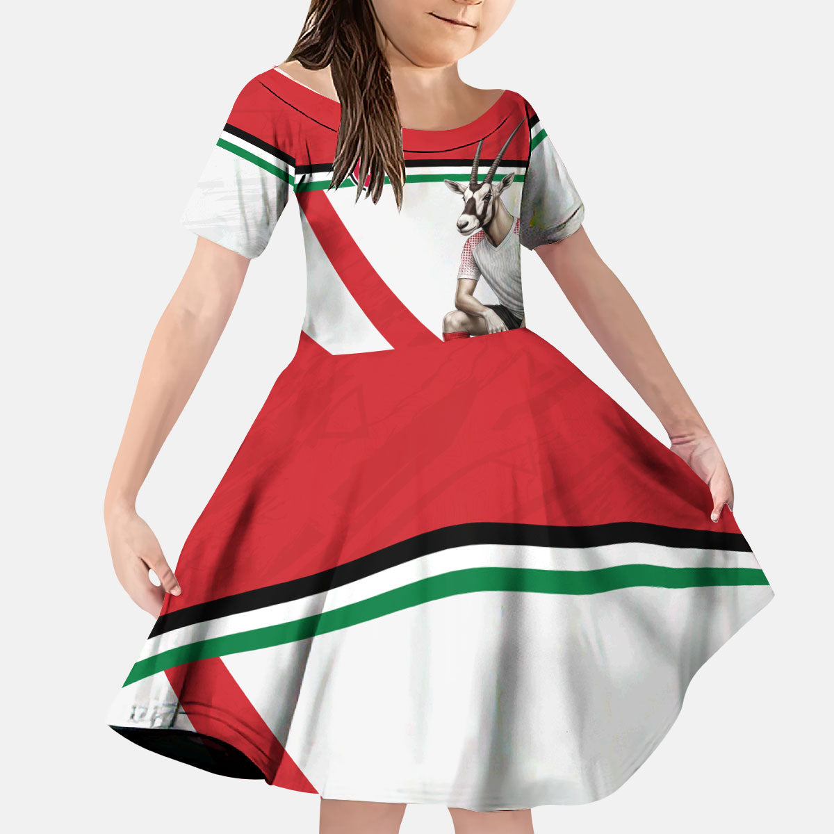 Personalized Jordan Football Oryx Mascot Kid Short Sleeve Dress Patriotic Diagonal Stripe Athletic Graphic