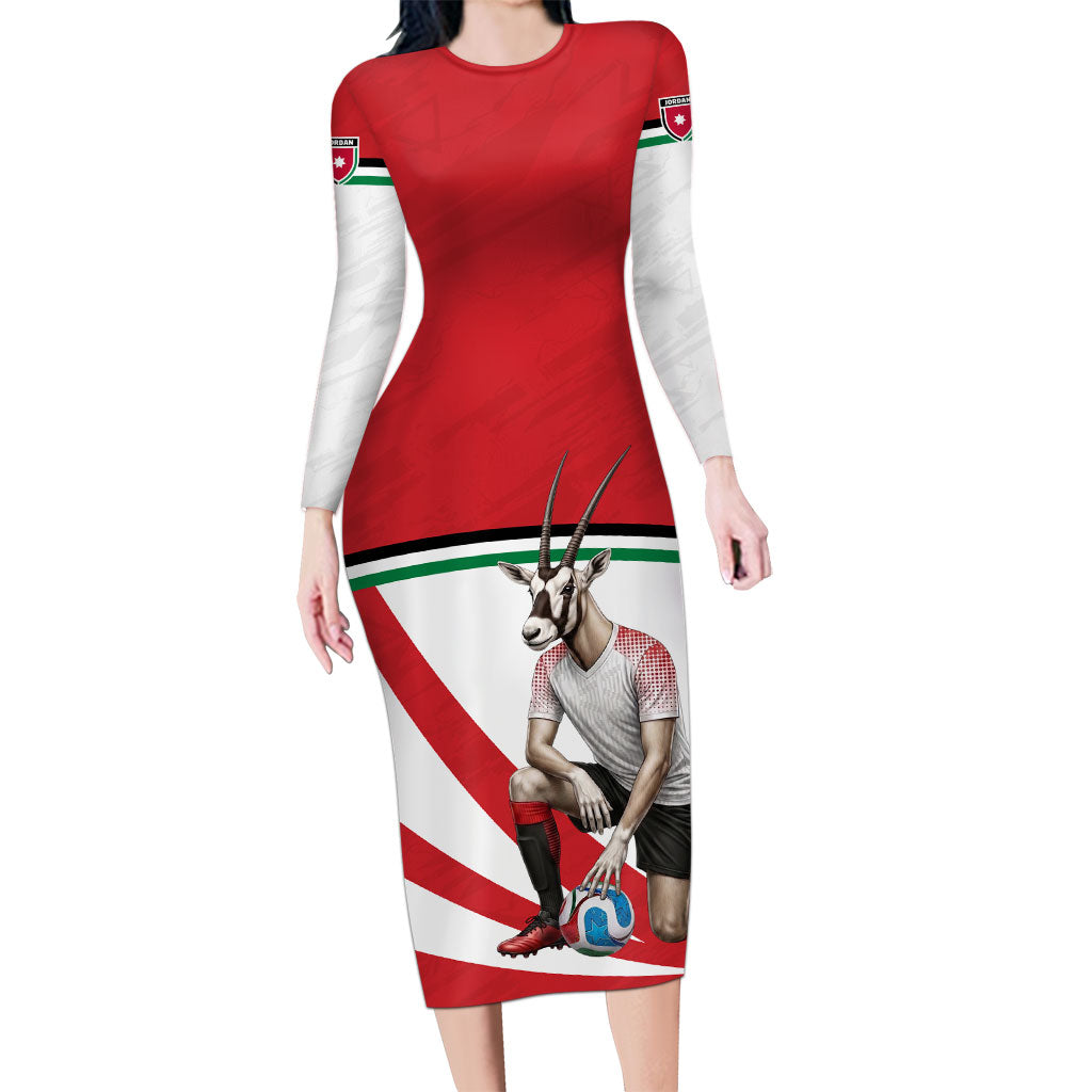 Jordan Football Oryx Mascot Long Sleeve Bodycon Dress Patriotic Diagonal Stripe Athletic Graphic