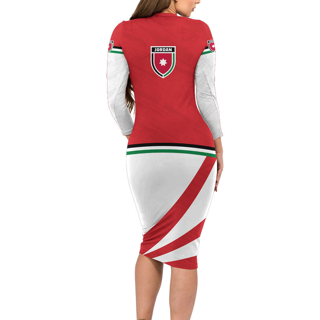 Jordan Football Oryx Mascot Long Sleeve Bodycon Dress Patriotic Diagonal Stripe Athletic Graphic