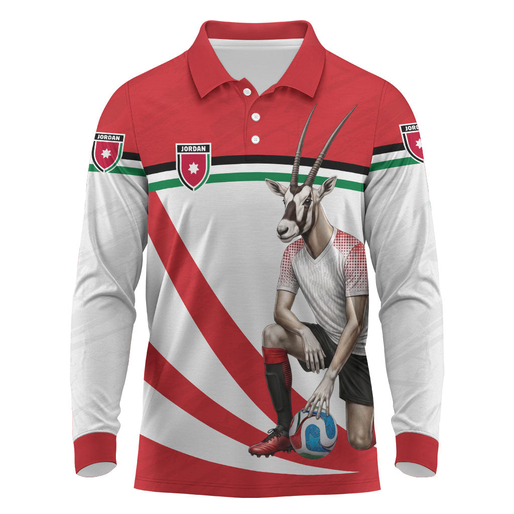 Personalized Jordan Football Oryx Mascot Long Sleeve Polo Shirt Patriotic Diagonal Stripe Athletic Graphic