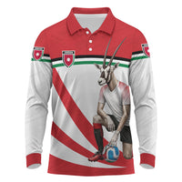 Personalized Jordan Football Oryx Mascot Long Sleeve Polo Shirt Patriotic Diagonal Stripe Athletic Graphic