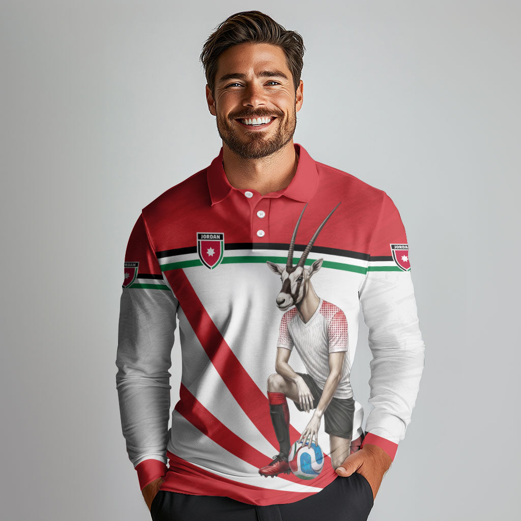 Personalized Jordan Football Oryx Mascot Long Sleeve Polo Shirt Patriotic Diagonal Stripe Athletic Graphic
