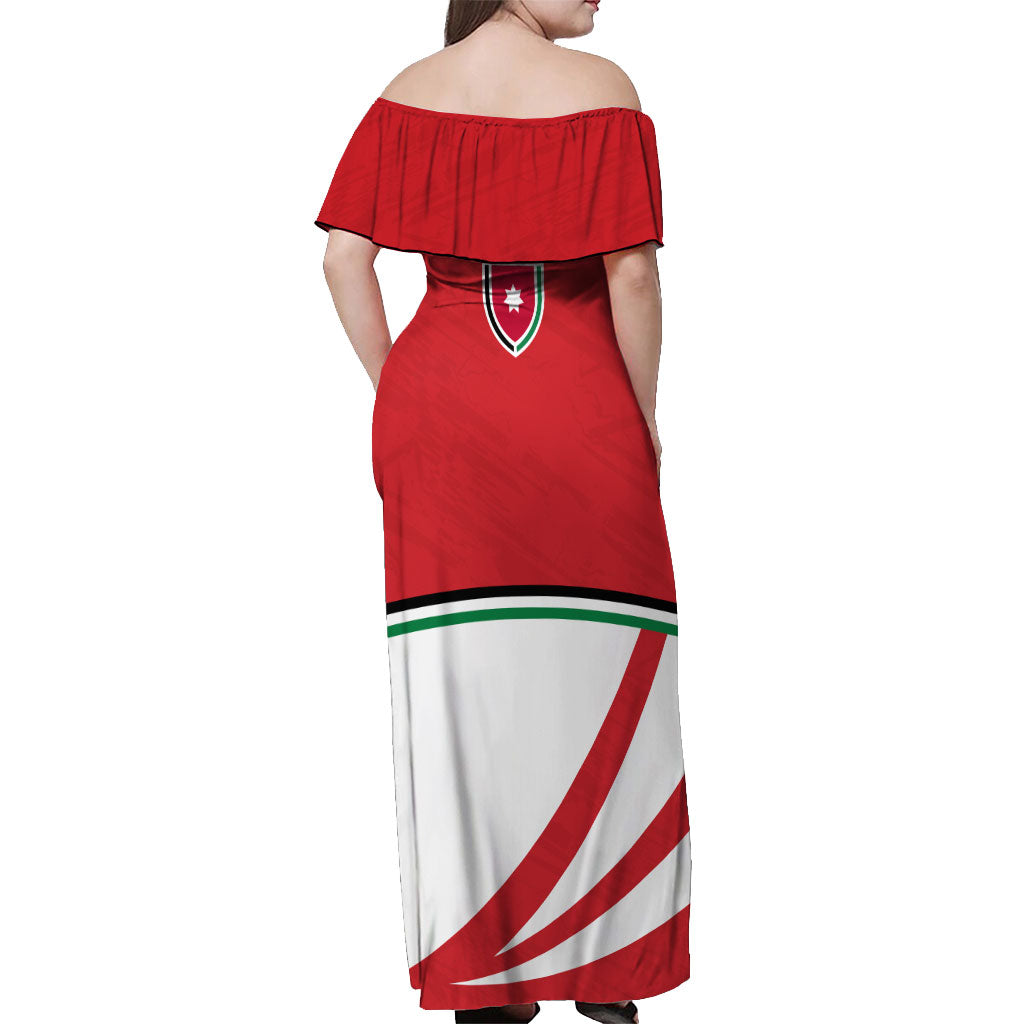 Jordan Football Oryx Mascot Off Shoulder Maxi Dress Patriotic Diagonal Stripe Athletic Graphic