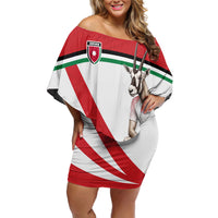 Personalized Jordan Football Oryx Mascot Off Shoulder Short Dress Patriotic Diagonal Stripe Athletic Graphic