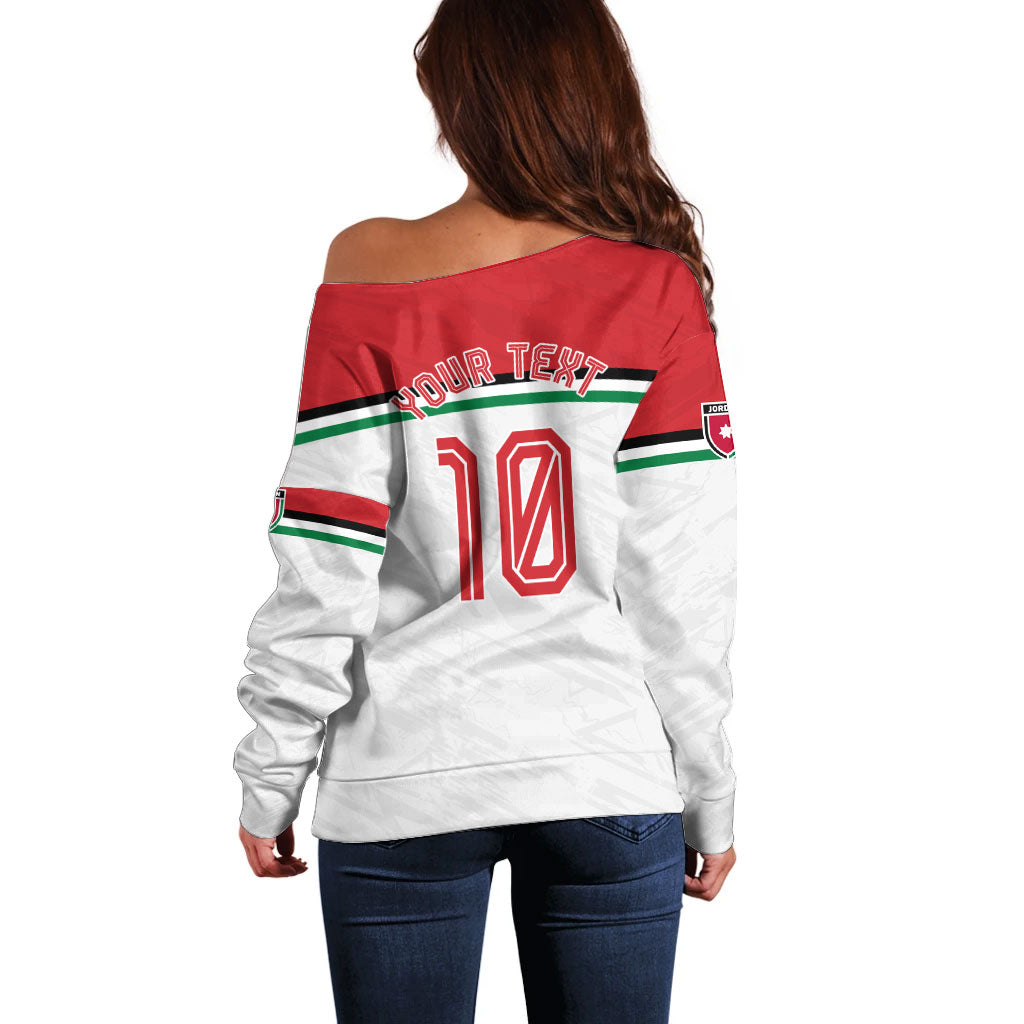Personalized Jordan Football Oryx Mascot Off Shoulder Sweater Patriotic Diagonal Stripe Athletic Graphic