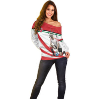 Personalized Jordan Football Oryx Mascot Off Shoulder Sweater Patriotic Diagonal Stripe Athletic Graphic