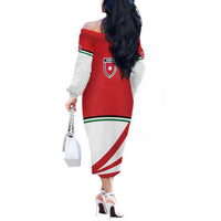 Jordan Football Oryx Mascot Off The Shoulder Long Sleeve Dress Patriotic Diagonal Stripe Athletic Graphic