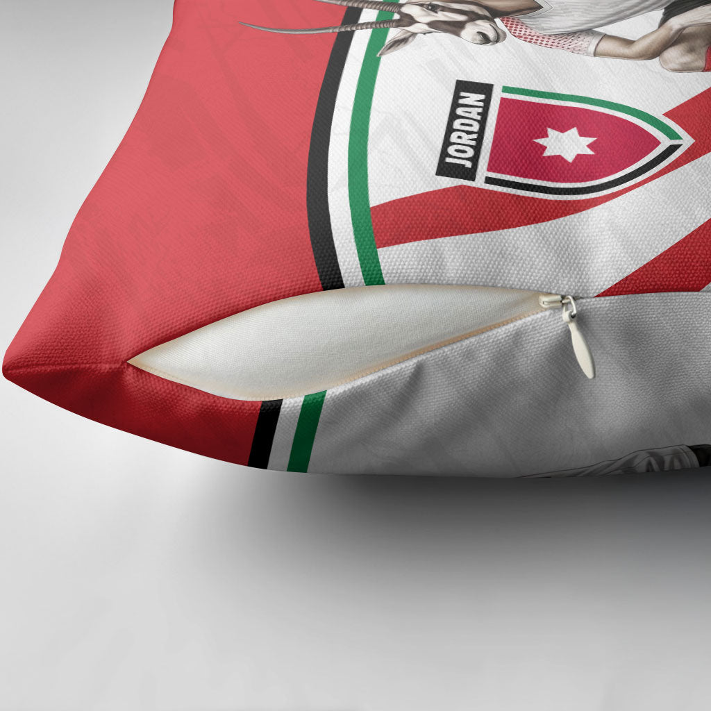 Jordan Football Oryx Mascot Pillow Cover Patriotic Diagonal Stripe Athletic Graphic