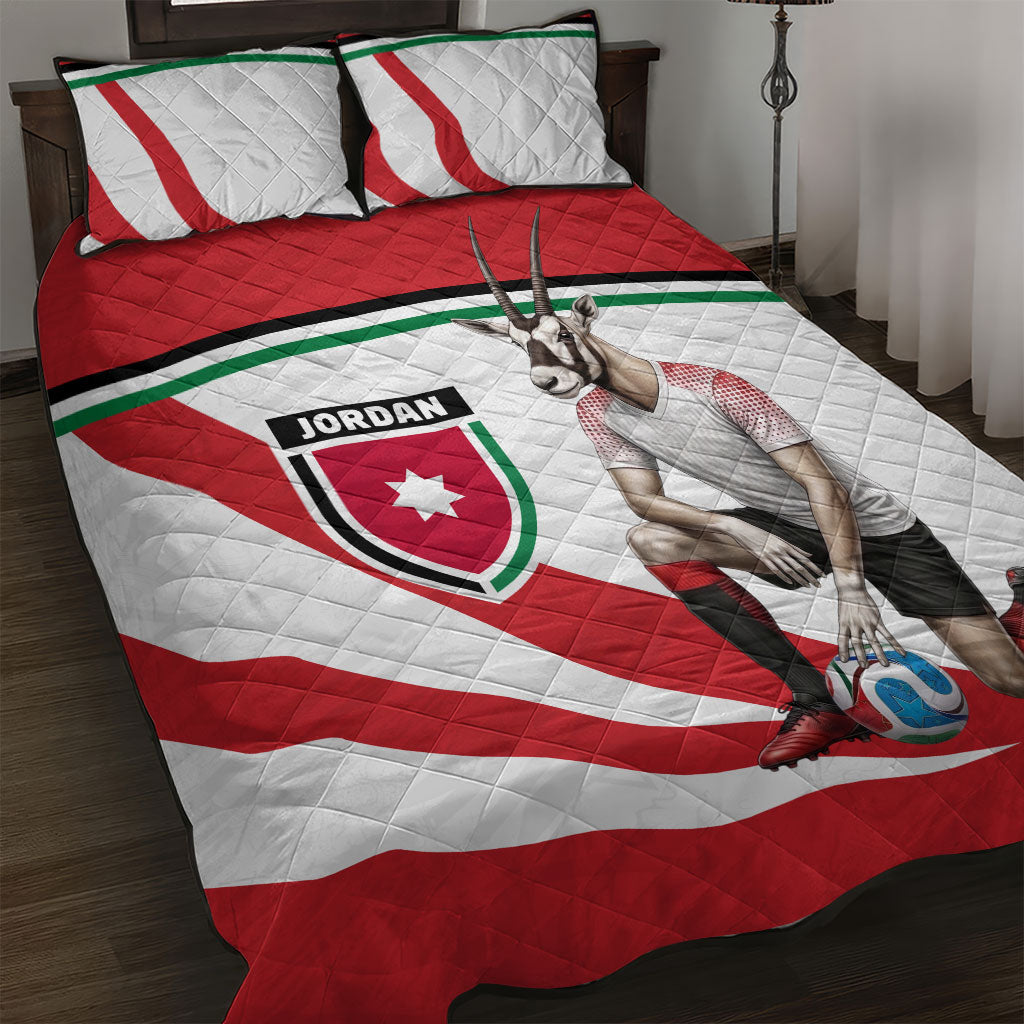 Jordan Football Oryx Mascot Quilt Bed Set Patriotic Diagonal Stripe Athletic Graphic