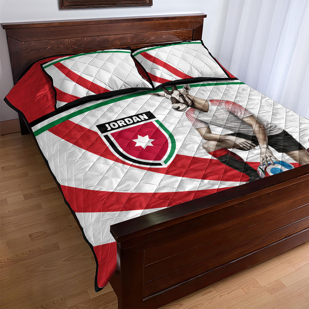 Jordan Football Oryx Mascot Quilt Bed Set Patriotic Diagonal Stripe Athletic Graphic