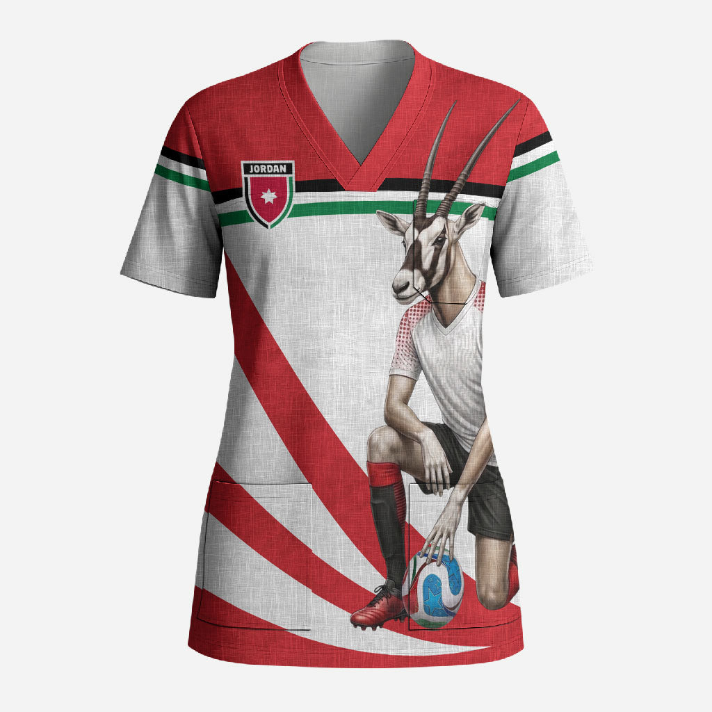 Personalized Jordan Football Oryx Mascot Scrub Top Patriotic Diagonal Stripe Athletic Graphic