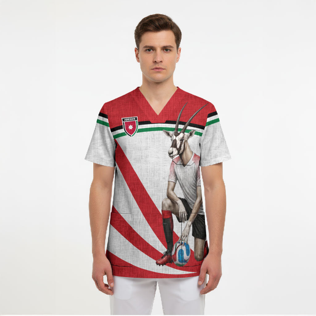 Personalized Jordan Football Oryx Mascot Scrub Top Patriotic Diagonal Stripe Athletic Graphic