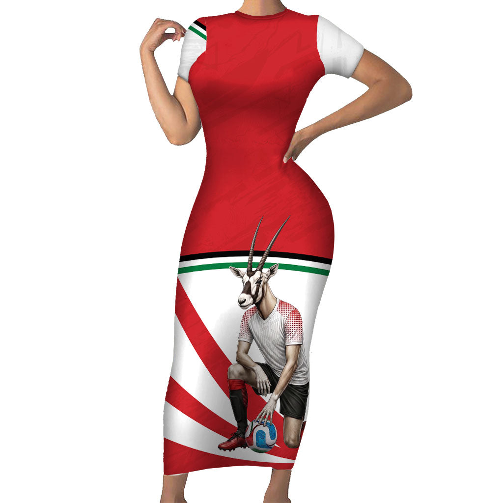 Jordan Football Oryx Mascot Short Sleeve Bodycon Dress Patriotic Diagonal Stripe Athletic Graphic