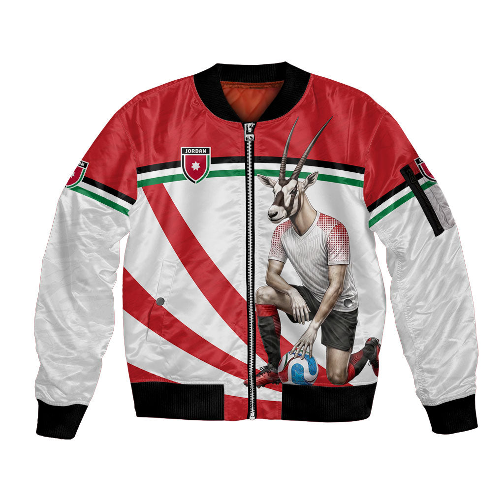 Personalized Jordan Football Oryx Mascot Sleeve Zip Bomber Jacket Patriotic Diagonal Stripe Athletic Graphic