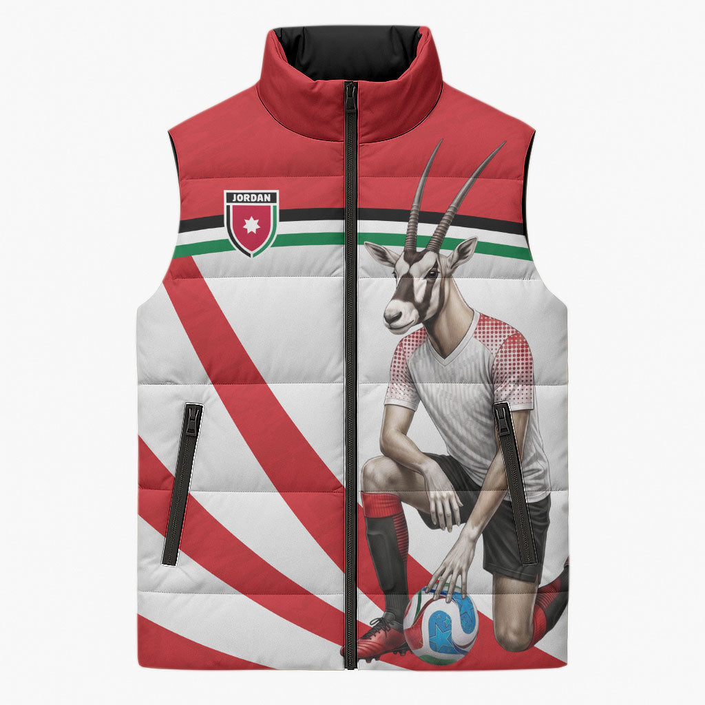 Personalized Jordan Football Oryx Mascot Sleeveless Puffer Jacket Patriotic Diagonal Stripe Athletic Graphic