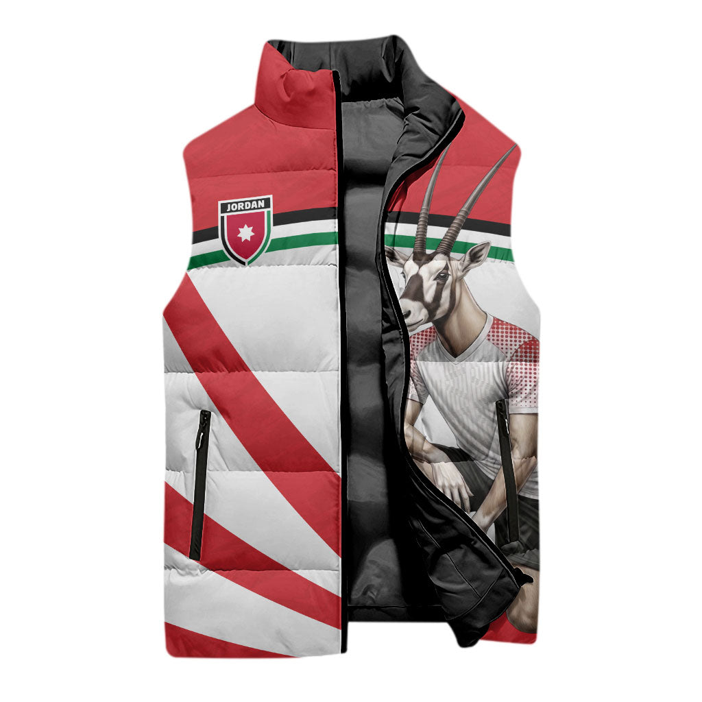 Personalized Jordan Football Oryx Mascot Sleeveless Puffer Jacket Patriotic Diagonal Stripe Athletic Graphic