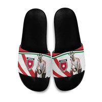 Jordan Football Oryx Mascot Slide Sandals Patriotic Diagonal Stripe Athletic Graphic