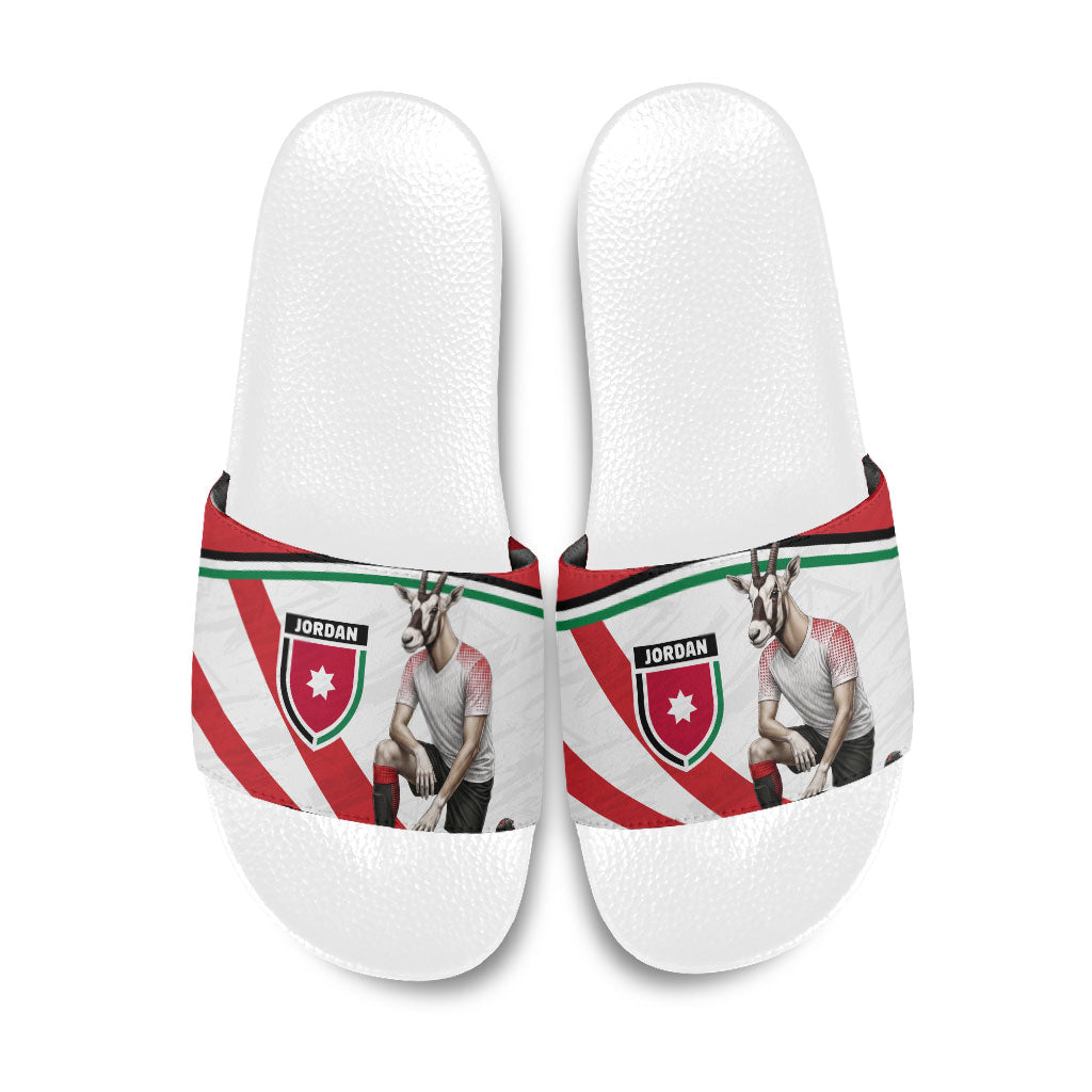 Jordan Football Oryx Mascot Slide Sandals Patriotic Diagonal Stripe Athletic Graphic