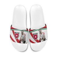 Jordan Football Oryx Mascot Slide Sandals Patriotic Diagonal Stripe Athletic Graphic