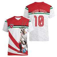 Personalized Jordan Football Oryx Mascot Women V-Neck T-Shirt Patriotic Diagonal Stripe Athletic Graphic