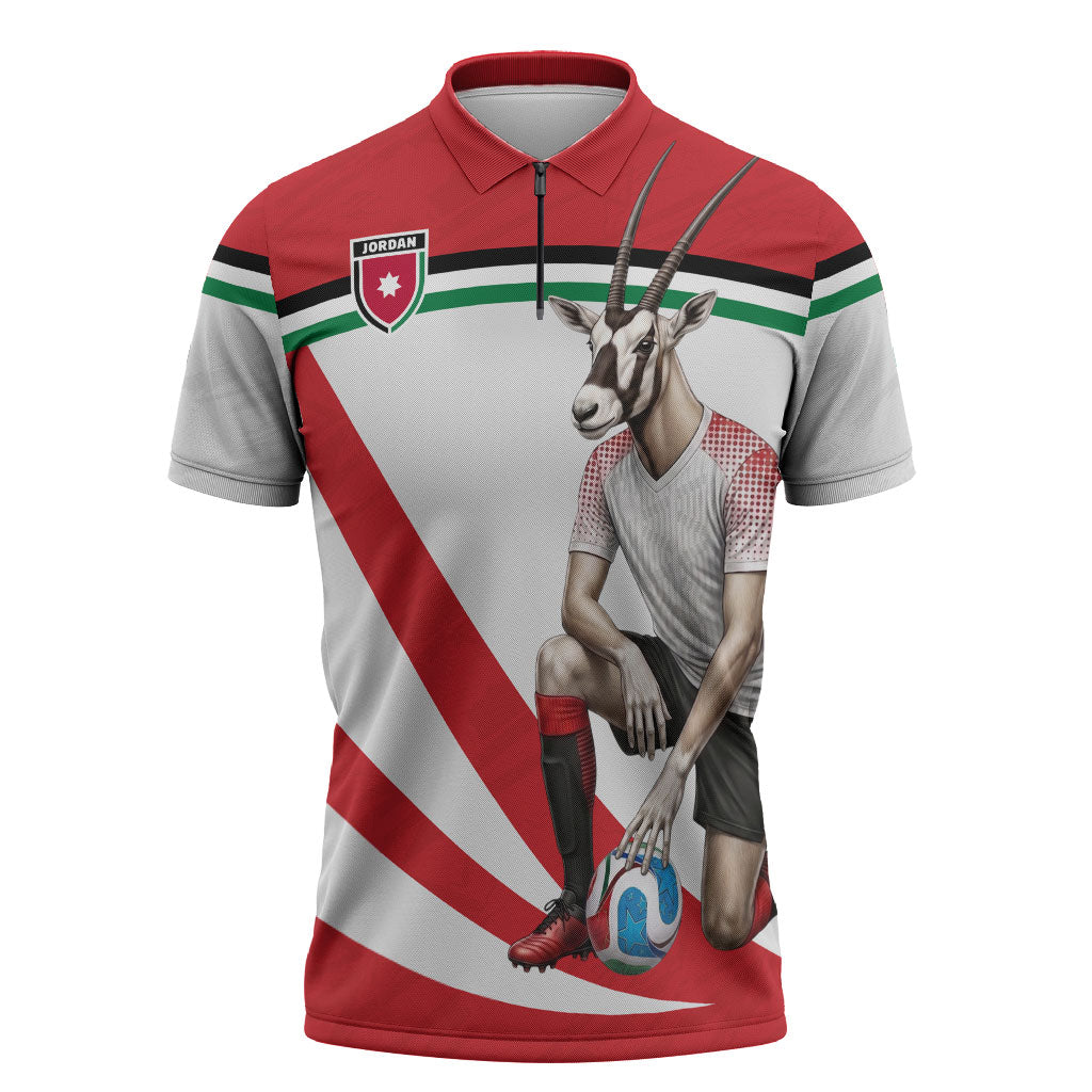 Personalized Jordan Football Oryx Mascot Zipper Polo Shirt Patriotic Diagonal Stripe Athletic Graphic