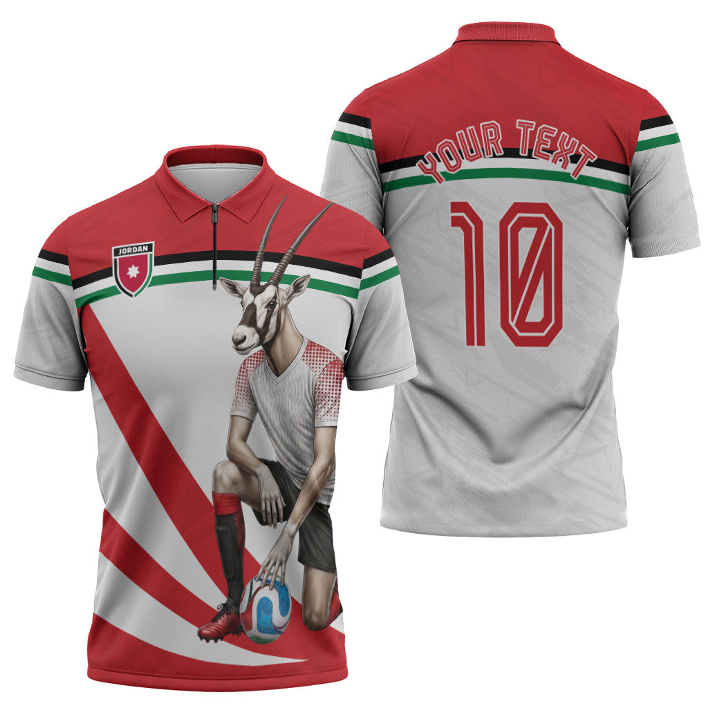 Personalized Jordan Football Oryx Mascot Zipper Polo Shirt Patriotic Diagonal Stripe Athletic Graphic