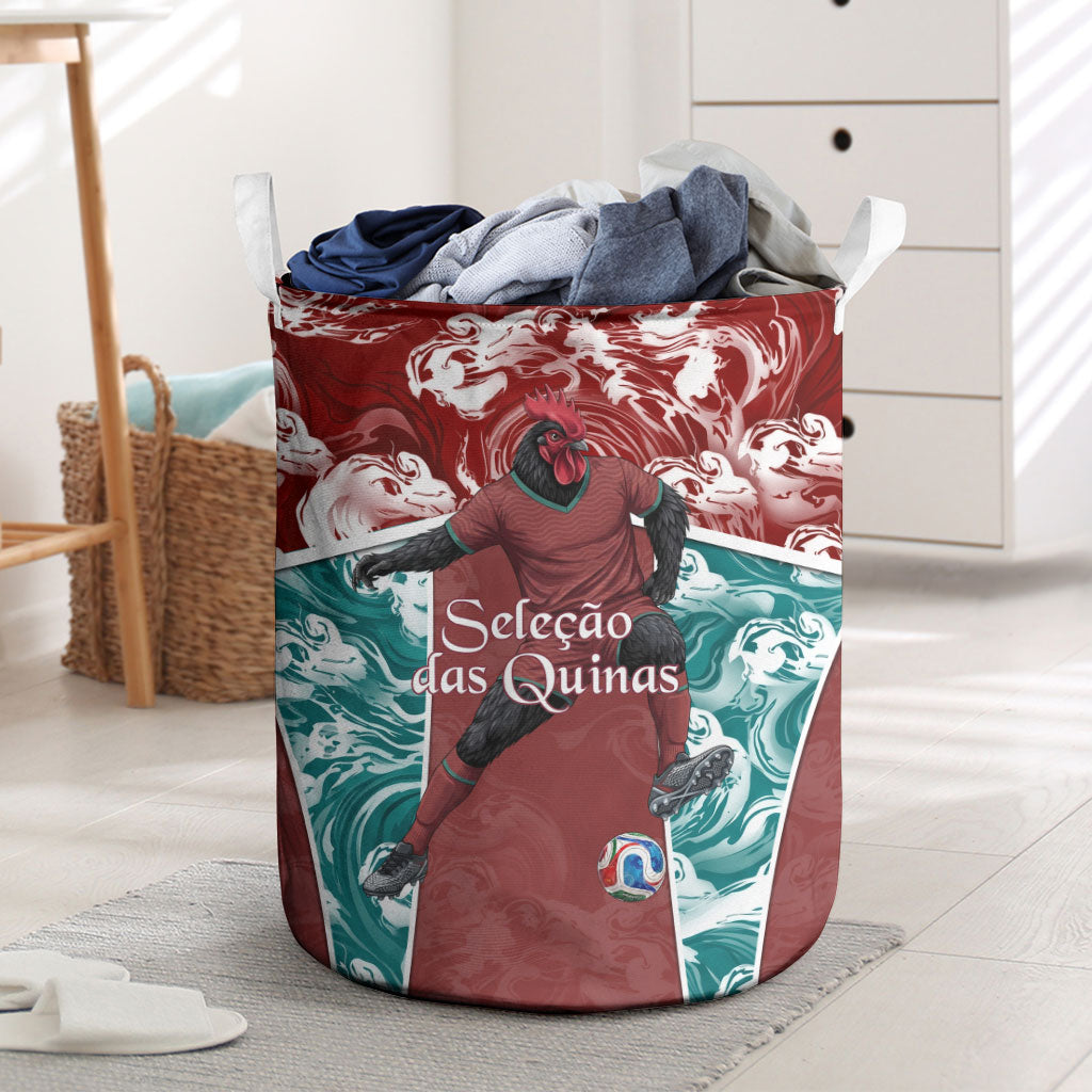 Portugal Football Laundry Basket Selecao das Quinas Rooster Mascot Ornate Marble Swirl