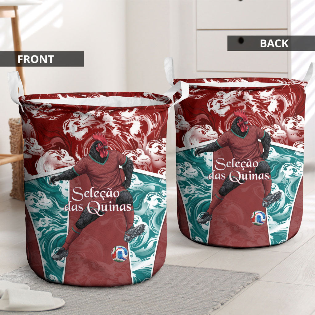 Portugal Football Laundry Basket Selecao das Quinas Rooster Mascot Ornate Marble Swirl
