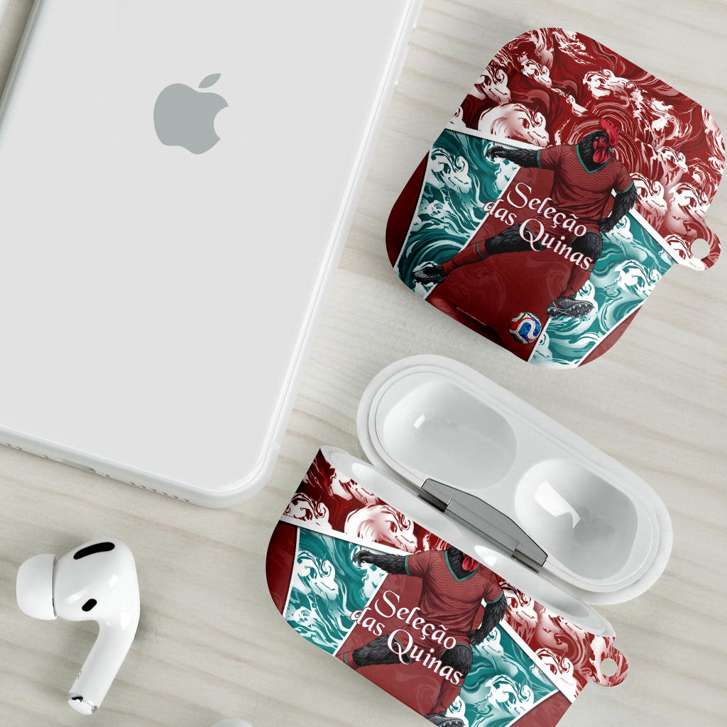 Portugal Football AirPods Case Selecao das Quinas Rooster Mascot Ornate Marble Swirl