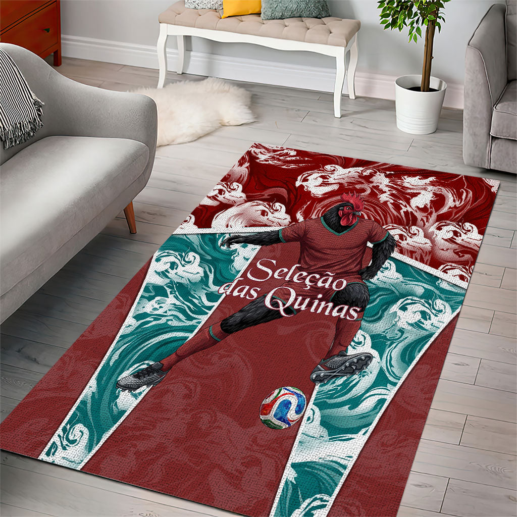 Portugal Football Area Rug Selecao das Quinas Rooster Mascot Ornate Marble Swirl