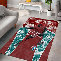 Portugal Football Area Rug Selecao das Quinas Rooster Mascot Ornate Marble Swirl