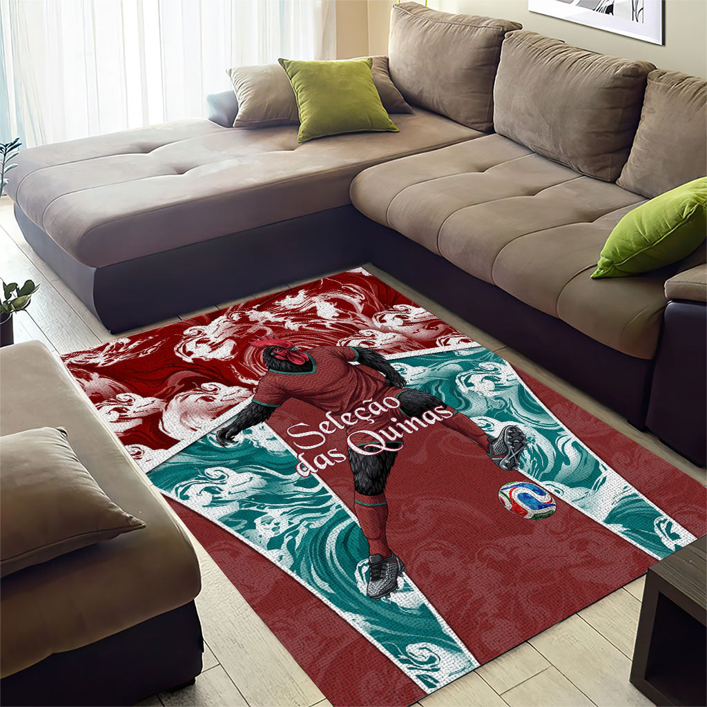 Portugal Football Area Rug Selecao das Quinas Rooster Mascot Ornate Marble Swirl