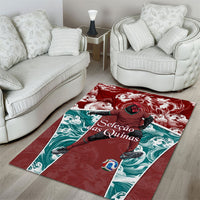 Portugal Football Area Rug Selecao das Quinas Rooster Mascot Ornate Marble Swirl