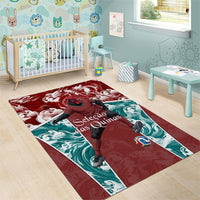 Portugal Football Area Rug Selecao das Quinas Rooster Mascot Ornate Marble Swirl