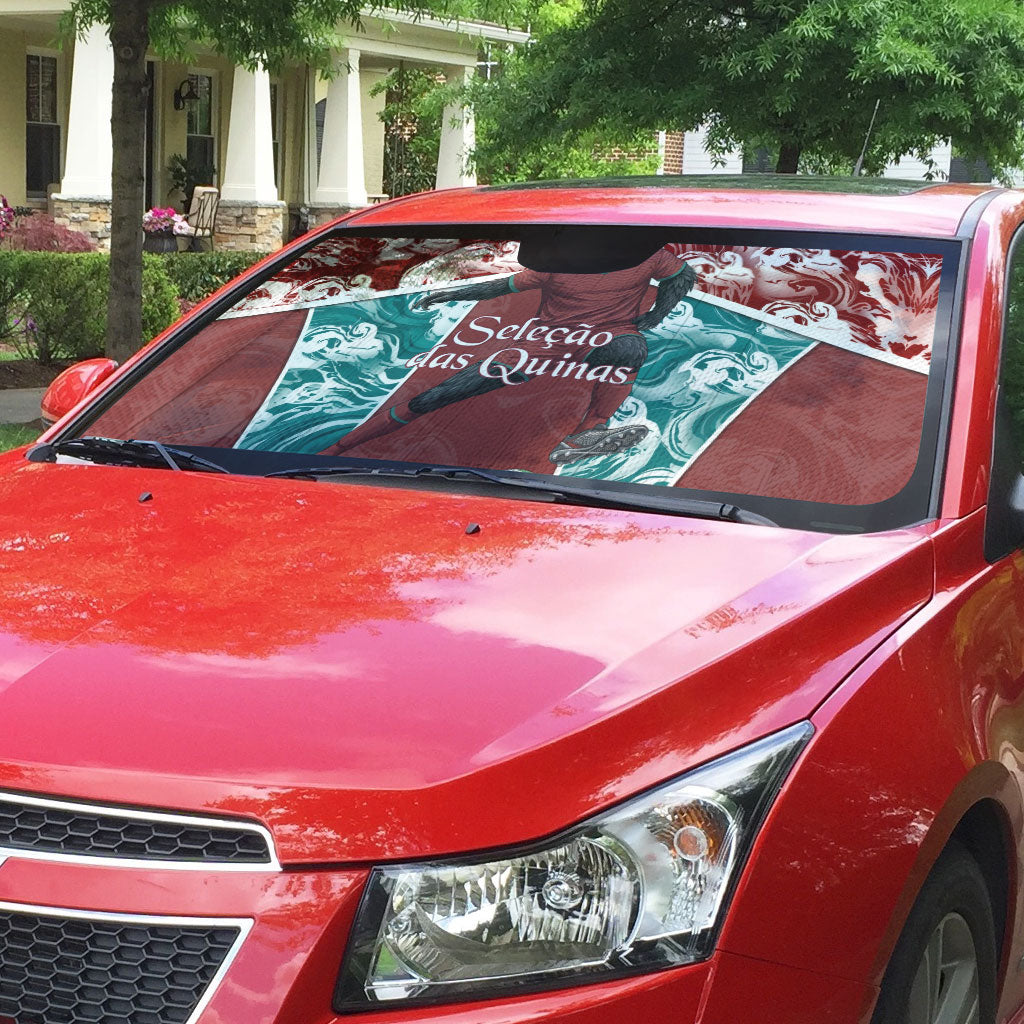 Portugal Football Auto Sun Shade Selecao das Quinas Rooster Mascot Ornate Marble Swirl