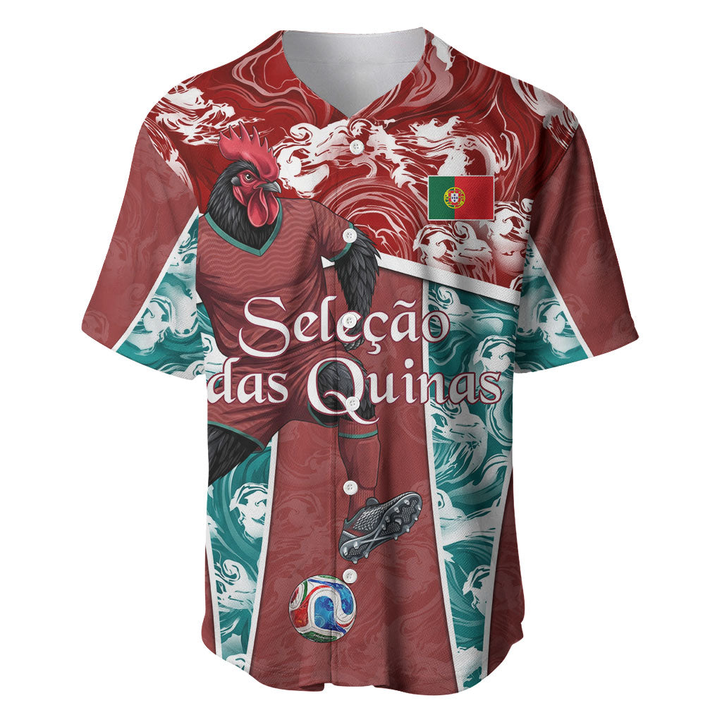Personalized Portugal Football Baseball Jersey Selecao das Quinas Rooster Mascot Ornate Marble Swirl