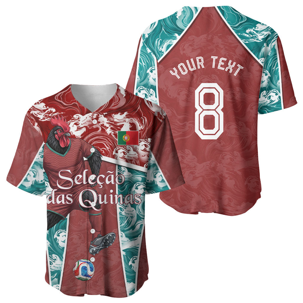 Personalized Portugal Football Baseball Jersey Selecao das Quinas Rooster Mascot Ornate Marble Swirl