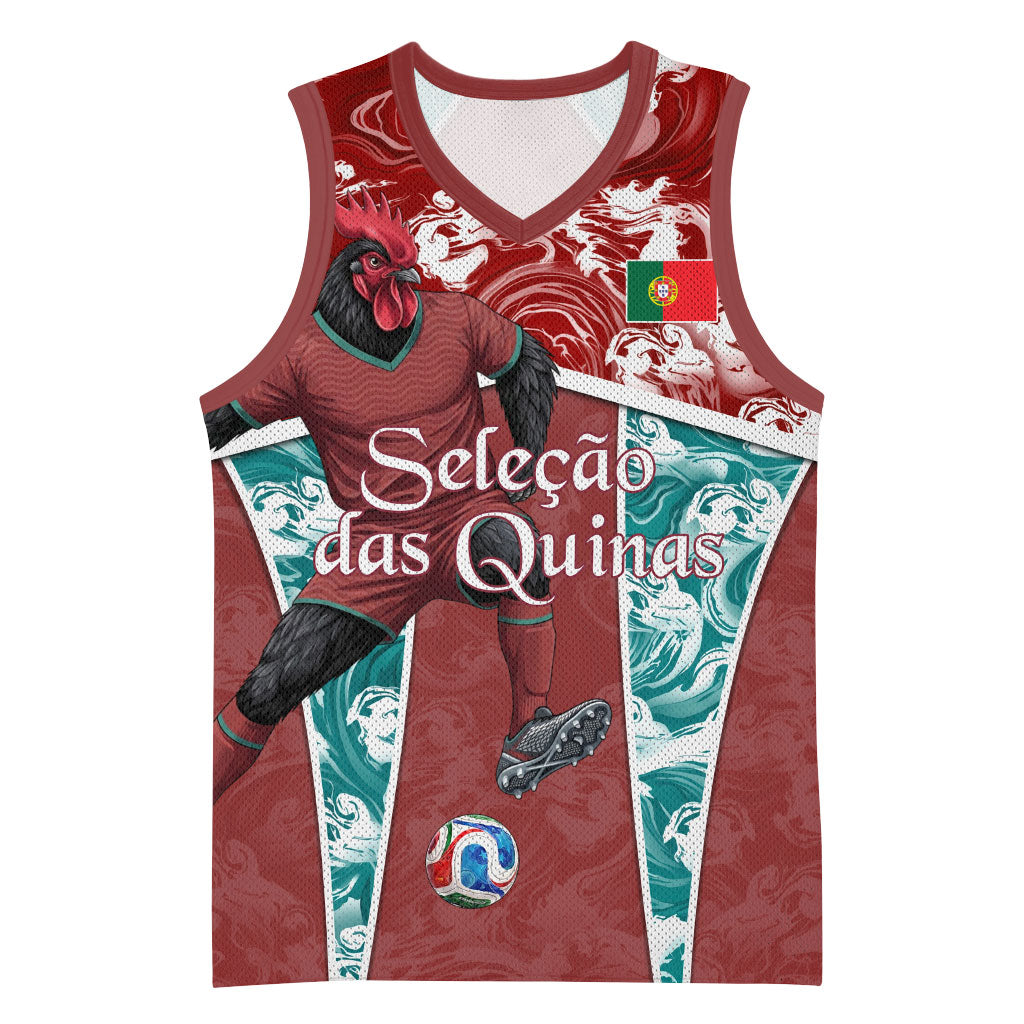 Personalized Portugal Football Basketball Jersey Selecao das Quinas Rooster Mascot Ornate Marble Swirl